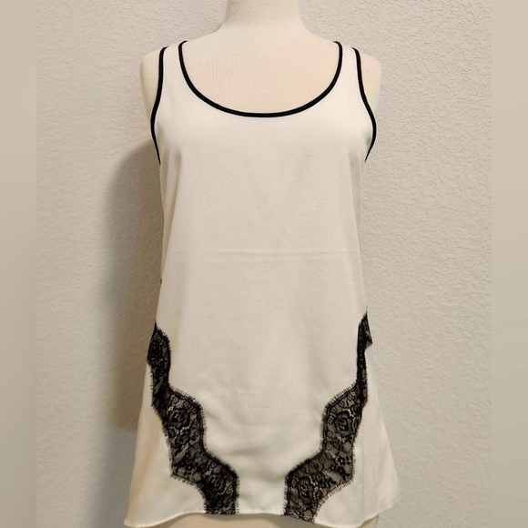 Express White Blouse with Black Lace Trim - Picture 1 of 5